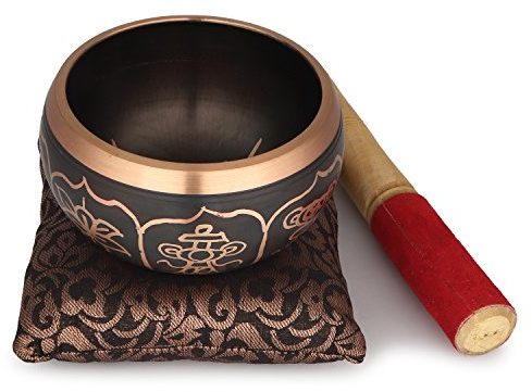 Zap Impex Cuenco tibetano, 10 cm, 8 símbolos, negro, tibetano, meditación, yoga