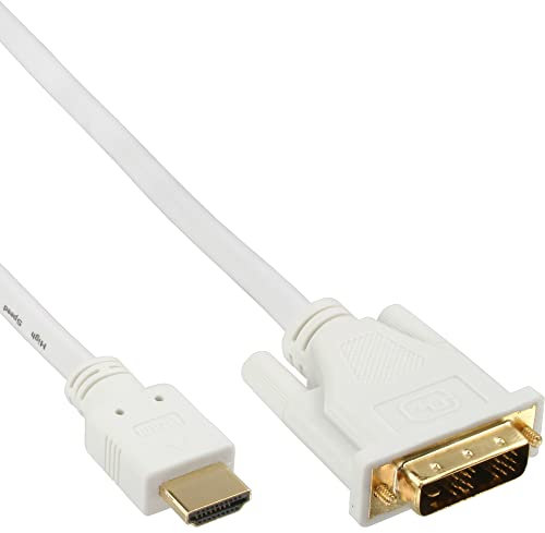 InLine 5m HDMI/DVI DVI-D Blanco - Adaptadores de cable de vídeo (5 m, DVI-D, HDMI, Oro, Blanco, Macho/Macho)