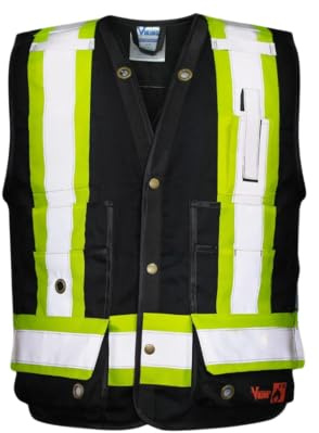 Viking Open Road Surveyor FR Safety Vest - Fire Retardant Class 1 Reflective Vest; ANSI/ISEA and CSA Compliant, Black - M