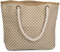 styleBREAKER Strandtasche mit Punkte Muster und Kordelgriffen | großes Hauptfach mit Reißverschluss | inkl. abnehmbarer Kosmetiktasche | Shopper Damen mit Bast-Detail, Farbe:Beige-Weiß