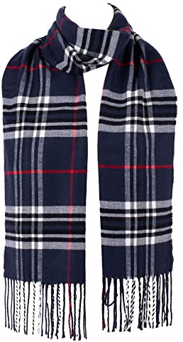 Hat To Socks Sciarpa Invernale Classica Unisex a Quadri - Morbida e Calda Stola Tartan per Uomo e Donna (Blu navy)