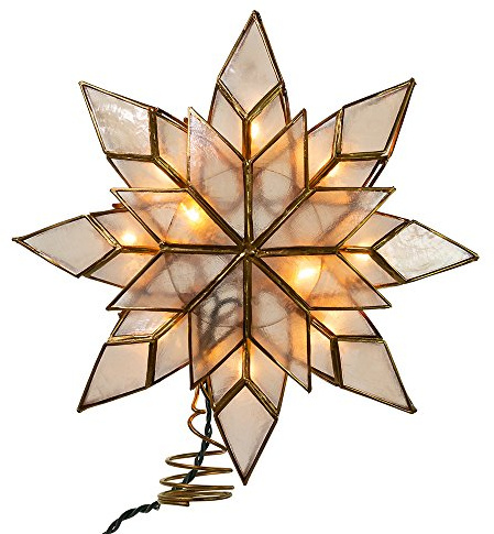 Kurt Adler 8.5-Inch Capiz Star Tree Topper with 10 Clear Lights and 1 Spare Bulb