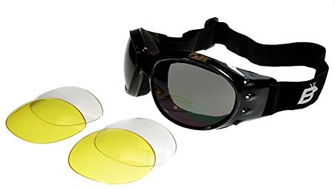 Birdz Eagle Interchangeable Sports Motorcycle Goggles 3 Lens Kit Black ML