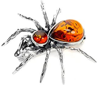 Sterling Silber und Baltischer Bernstein Spinne Brosche