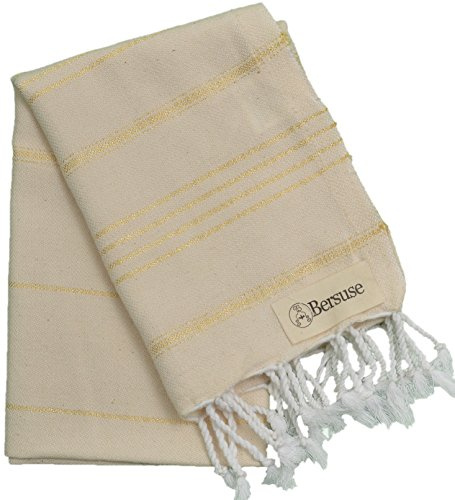 Bersuse 100% Algodon - Anatolia Toalla de Mano Turca - Cuidado del Bebe, Cara, Cabello, Cocina, Bano - 60 x 110 cm, Oro Natural
