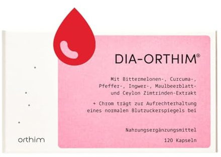 DIA-ORTHIM - 120 Kapseln - Aufrechterhaltung eines normalen Blutzuckerspiegels - Mit Bittermelone, Curcuma, Ingwer - Laborgeprüft, vegan, laktosefrei + in Deutschland produziert