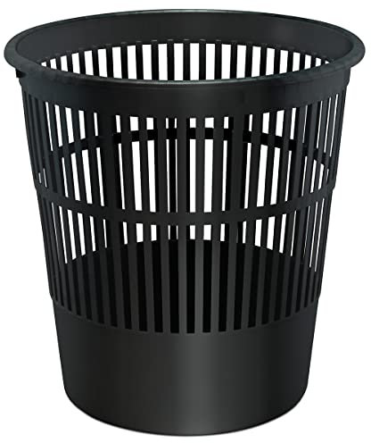 Waytex 931070 Poubelle de bureau noir – Corbeille à papier en plastique ajouré pour bureau, chambre– Contenance 16L – Couleur Noir