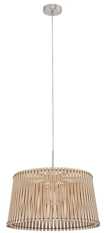 EGLO Pendellampa Sendero, Boho-hänglampa | taklampa i nickel-matt stål med lönnträ, naturfärgad matbordslampa, hängande vardagsrumslampa med E27-sockel, Ø 45 cm