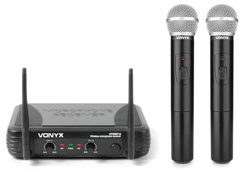 Vonyx STWM712 - Wireless Mikrofonset VHF 2-Kanal mit Empfänger und 2 Funkmikrofonen, Funkmikro, drahtloses Mikrofon Set, Mikrofone Funkmikrofon, Mikro, Microphone