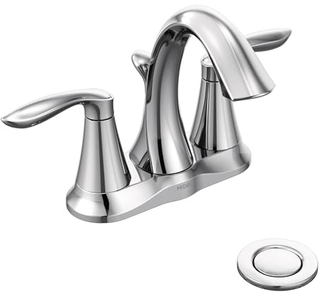 Moen Eva Chrome Two-Handle Centerset Bathroom Sink Faucet with Drain Assembly for 3-hole Installation Setups, 6410