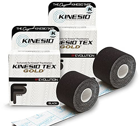 Kinesio Taping - Elastic Therapeutic Athletic Tape Tex Gold FP - Black – 2 in. x 16.4 ft - 2 Pack