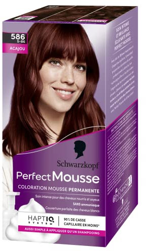 Schwarzkopf - Perfect Mousse - Coloration Cheveux - Mousse Permanente sans Ammoniaque - Masque Soin 96 % d'ingrédients d'origine naturelle - Acajou 586, 1 Unité (Lot de 1)