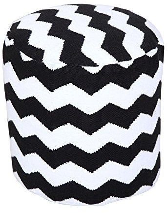 Homescapes Trendiger Design Pouf Rund Fußhocker schwarz weiß Chevron Herringbone 45 cm Durchmesser