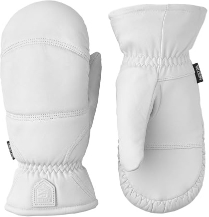 Hestra Unisex Leather Box Mitt, Leather Winter Ski Mittens for Alpine Skiing & Cold Winter Weather, Off White, 6