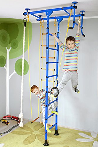 NiroSport FitTop M1 Espalier Suédois de Gymnastique pour Les Enfants, Sécurité Certifiée, Installation Facile, Charge maximale jusqu'à 130 kg, Made in Germany (Bleu, Hauteur de Plafond 2,4-2,9 m)