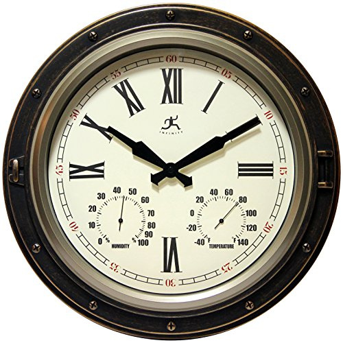 Infinity Instruments Forecaster Indoor/Outdoor Wall Clock, Thermometer