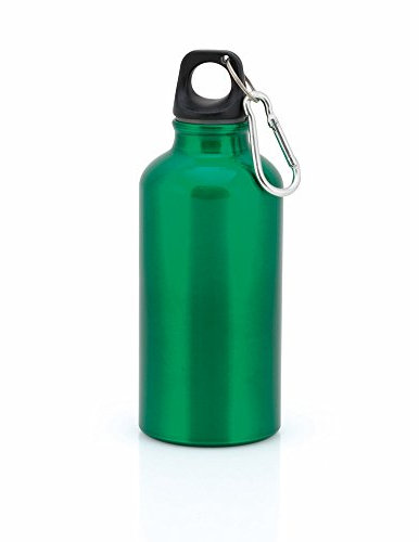 Aluminium Drinking Water Bottle with Screw cap and Carabiner, 400ml (Green)