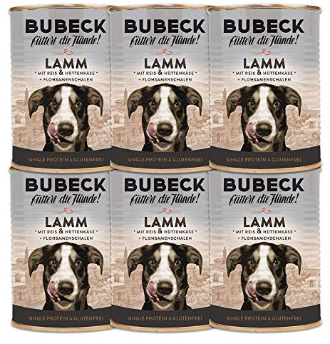 Nassfutter für Hunde | Lammfleisch mit Reis & Huttenkäse | Dosenfutter für Hunde Single Protein | 6 x 400g | Hundenassfutter glutenfrei | hoher Fleischanteil