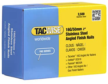 Tacwise 1225 Type 160/50mm 16G Stainless Steel Angled Finish Nails for Nail Gun (1000), Silver, 2500 Count (Pack of 1)