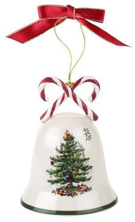 Spode Christmas Tree Candy Cane Bell Ornament, Elegant Hanging Decoration for Christmas Trees - Holiday Home Accents & Festive Ornament - Thoughtful Keepsake & Gift for Friends & Family