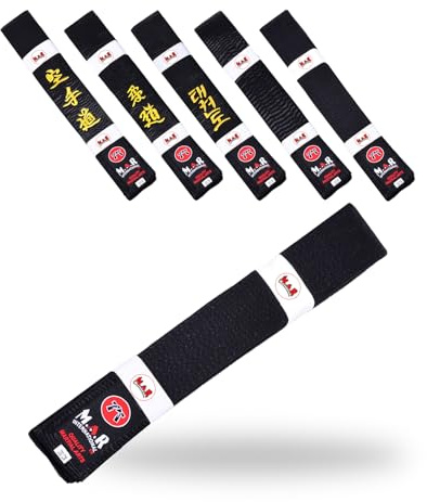MAR | Martial Arts Master's Black Belt, Block Grading Belts, Block Ranking Belts; Karate Belt, Judo Belt, Taekwondo Belt; Polyester Silk Satin Fabric - Expert Black Belt (250cm - 320cm)