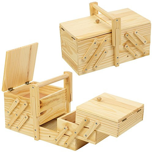 EGT Cantilever Wooden Sewing Storage Box with Hinged Lid - Medium Size