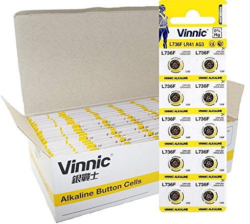 Vinnic Confezione di 10 pile alcaline a bottone l736 F/LR41/AG3, 1,5 V