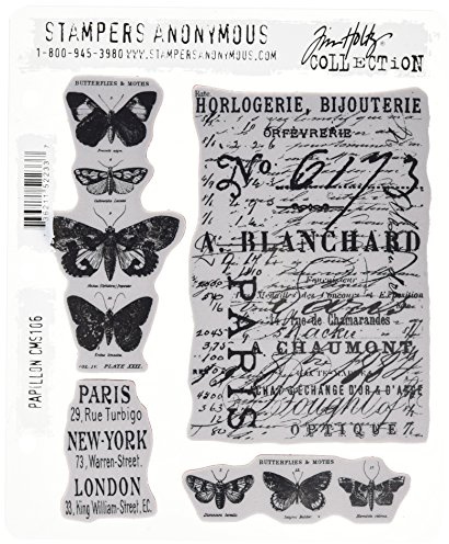 Stampers Anonymous Tim Holtz Cling Rubber Stamp Set, Papillon CMS106
