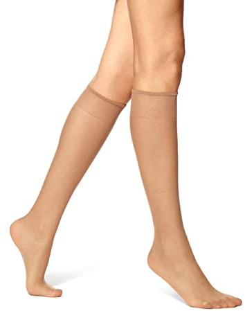 No nonsense Women's Sheer Knee High, Nylons for Women with Comfort Top, Nylon Trouser Stockings, Tan Reinforced Toe, 10 Pair Pack, Regular