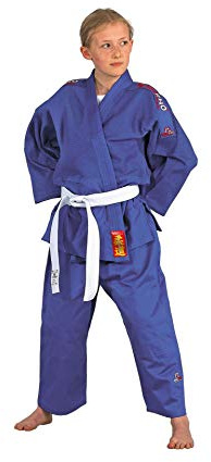DanRho Judogi Yamanashi con Rayas de Hombro Traje, Azul, 150