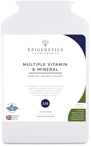 Multivitamin & Mineral | 25 Essential Vitamins & Minerals for Energy, Immunity & Wellbeing | 120 Vegetarian Capsules UK Made | 2 Month Supply