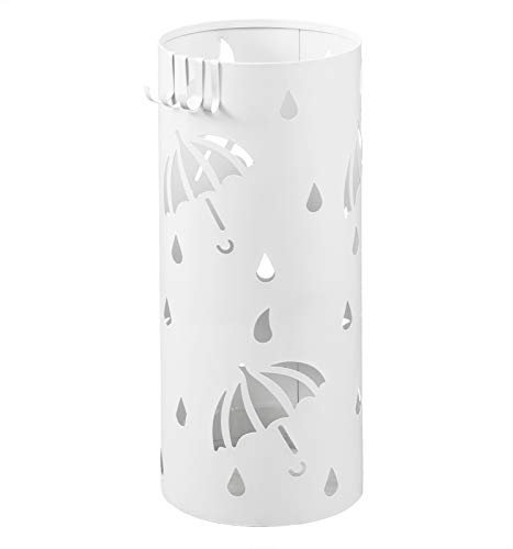 Lestarain Schirmständer Metall Regenschirmständer Schirmhalter mit Wasserauffangschale und Haken Zylinder Weiß Ø20 x H49 cm