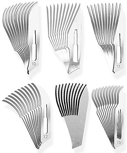 May Set 60 Sterila Engångsskalpellblad – Provkit Fig 10-15 Kolstål – Precisionsblad för Hobby, Modellbygge, Fotvård, Dermaplaning – För Handtag Nr 3