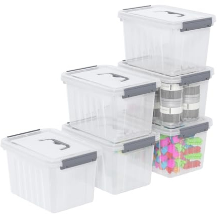 Parlynies 3 Liter Small Plastic Storage Box with lid, Set of 6, Clear