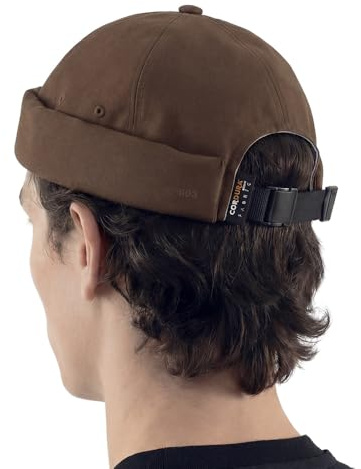 UNDERCONTROL Brimless Trawler Durable Cordura Leon Hat Outdoor Waterproof No Visor Harbor Docker Skull Cap Unisex Tactical Buckle léger pêcheur Beanie Corée (Marron)