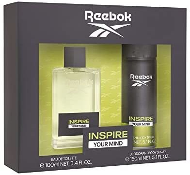 Reebok Inspire Your Mind Estuche Regalo Perfumes Hombre Pack de 2 Piezas Eau de Toilette 100ml y Desodorante Body Spray 150ml con Vaporizador Set Fragancia Fresca, Sensual y Oriental Colonia Hombre