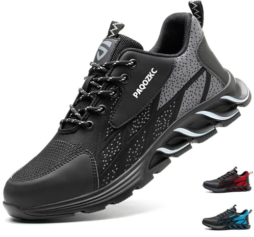 PAQOZKC Chaussures de Sécurité Hommes Antidérapante Basket de Securite Femme Confortable Chaussures de Travail avec Embout de Protection en Acier 8082/Noir 45