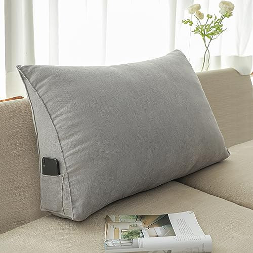 XIEMINLE Lendenkissen, Keilbettkissen, Rückenstützkissen, dreieckiges Ruhe-Lesekissen mit Reißverschluss, Kopfteil Rückenlehne, Kissen, Bett, Rückenkissen für Sofa, Büro, 100 x 20 x 50 cm, Grau