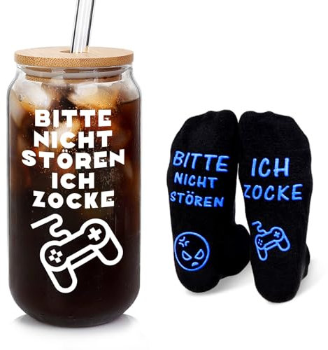 ANOTION Gamer Geschenk - High Borosilikatglas Cup Mit Lustigen Socken Für Teenager, Coole Sachen Für Jungs, Spielefans, Teen Boy - Valentinstag Geschenke