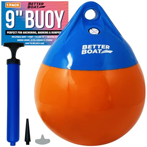 Boat Buoy Float, 9 Round, Small Mooring Buoy Ball, Anchor Ball, Dock Bumper for Lake or Ocean, Turnstone, 1-Pack