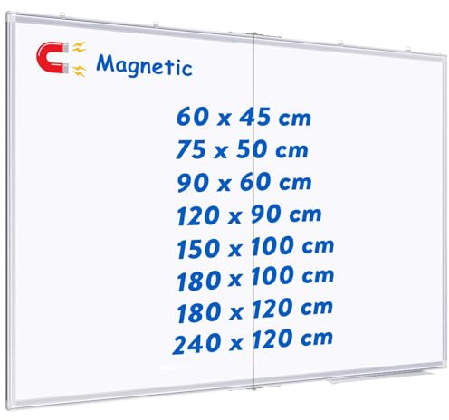 maxtek Whiteboard 120 x 90 cm, Magnetic White Board for Wall, Aluminium Frame Large WhiteBoard with Pen Tray, Dry Erase Board for Home Office School