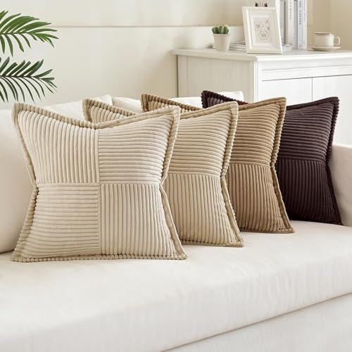MIULEE 4er Set Kordsamt Kissenbezüge Weich Dekokissen Dekorativ Kissenbezug Modern Kissenhülle Sofakissen Zierkissen Couchkissen für Wohnzimmer Schlafzimmer Kaffee Serie 50x50 cm