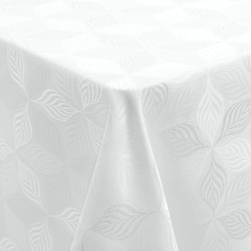 Homaxy Tovaglia rettangolare lavabile, 140 x 240 cm, in jacquard, motivo a più foglie, ornamenti, antimacchia, facile da pulire, colore: bianco