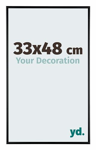 yd. Your Decoration - Cornice 33x48 cm - Nero Opaco - Decorativa Parete in Alluminio con Vetro in acryl - Antiriflesso - 33x48 Cornice - Kent