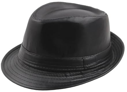 FULUJIDI Fedora Trilby Filzhut Hut Pu-Leder Outdoor-Freizeit Herren Jazz Hut Für Männer Panama Hut Schwarz