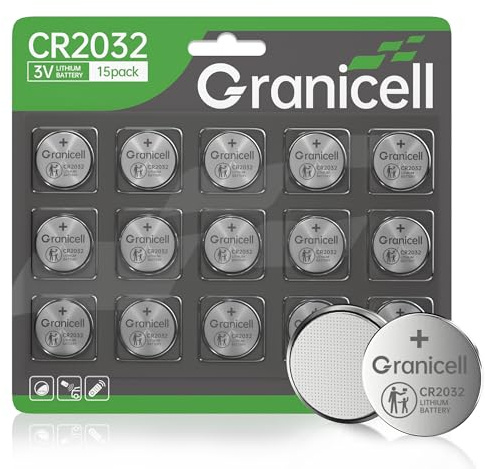Granicell 2032 Battery Compatible with Apple AirTag CR2032 Lithium 3V Coin Battery for Child Safety, Suitable for Key Fobs, Smart Sensors, Scales, Candles and More (CR2032-15)