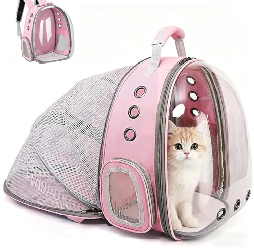 ZHUIYIWIN Zaino per Cani Gatti, Grande Porta Animali Espandibile, Zaino a capsula spaziale per animali domestici, con 9 ingressi Zaino Traspirante Porta Cuccioli Pieghevole (Rosa, Indietro Espandi)