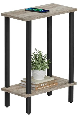TUTOTAK Small Side Table, Narrow End Table, Skinny Sofa Table, Slim Nightstand, Living Room, Bed Room, Greige TB01BG062EU