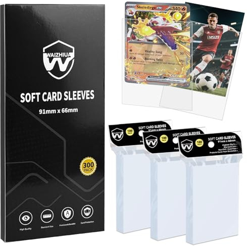 WAIZHIUA 300 Pcs Penny Sleeves - 66x91mm Standard Size Card Sleeves, Top Loaders for MTG, Sports Cards, Acid-Free Non-PVC, Waterproof & Ultra-Clear Protection