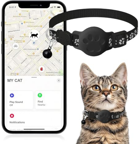 Cat Tracker GPS Collar for Small Cats (Only 𝗶𝗢𝗦), Waterproof Electronic Pet Locator Compatible with 𝗔𝗽𝗽𝗹𝗲 𝗙𝗶𝗻𝗱 𝗠𝘆 - No Monthly Fee, Hidden Smart Tracking Collar for cats, kittens